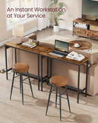 VASAGLE Bar Table, Narrow Long Kitchen Dining Table with Charging Station, Sturdy Metal Frame, Industrial, 15.7 x 39.4 x 35.4 Inches, Rustic Brown and Ink Black ULBT101K01