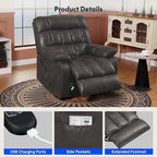 FLEXISPOT XL51 Dual OKIN Motor Power Lift Recliner Chair for Elderly, Lay Flat Electric Recliner with Massage & Heat, USB Ports, Faux Leather Reclining Sofa for Living Room Bedroom, Black