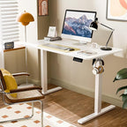 ERGOMAKER Electric Standing Desk, 43.3" x 23.6" Height Adjustable Sit Stand Desk with Splice Board for Home Office, Computer Desk Memory Preset (White Frame, White Desktop)