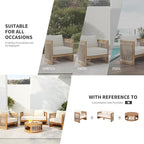 Christopher Knight Home Nesbit 4 Pieces Conversation Set, Acacia Wood Chat Set, Woven Rope Loveseat and Accent Chairs, Slat Panel Coffee Table, Patio Furniture Set for Backyard Balcony Garden, Beige