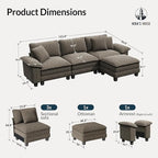 HERA'S HOUSE 124" Modular Sectional Sofa, Oversized L Shaped Couches for Living Room, Comfy Cloud Couch with Ottoman, 4-Seater Deep Seat Sofa with Throw Pillow, Chenille Ash