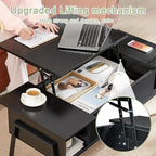 VECELO Wood Lift Top Coffee Table with Hidden Compartment and Storage Shelf for Living Room/Office Reception, Rising Tabletop, Black