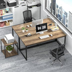 FOLUBAN Industrial Computer Desk, Rustic Wood and Metal Writing Desk, Vintage PC Table for Home Office, Oak 60 inch