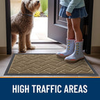 OLANLY Front Door Mat Indoor Outdoor Entrance, Waterproof All-Season, All-Weather Doormat, Sturdy Natural Rubber, Low Profile, Easy Clean Patio Porch Entryway Mat, Herringbone Brick (Brown, 47x23)