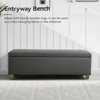 51" Faux Leather Storage Ottoman, Stitch Tufted Rectangle Upholstered End of Bed Storage Bench, Entryway Large Couch Ottoman with Wooden Legs,Dark Grey