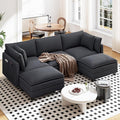 Vesgantti 109" U Shaped Cloud Sectional Sofa, Comfy Corduroy Upholstered Sectional Modular Sofas for Living Room, Modern Modular Couch with 2 Ottoman Deep Seat, Dark Grey