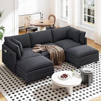 Vesgantti 109" U Shaped Cloud Sectional Sofa, Comfy Corduroy Upholstered Sectional Modular Sofas for Living Room, Modern Modular Couch with 2 Ottoman Deep Seat, Dark Grey