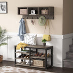 Tribesigns Coat Rack Shoe Bench Set Industrial, Hall Tree with 3 Storage Cubbies, 7 Hooks for Entryway, Hallway, 5-in-1Design, Vintage Grey