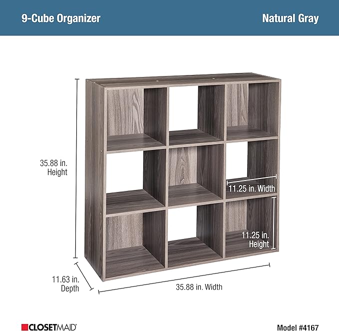 ClosetMaid 4167 Cubeicals Organizer, 9-Cube, Natural Gray