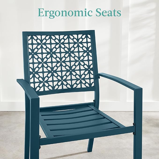 Best Choice Products 3-Piece Outdoor Bistro Set, Stackable Modern Steel Furniture for Porch, Garden w/ 2 Chairs, Table, Geometric Decor - Peacock Blue