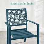 Best Choice Products 3-Piece Outdoor Bistro Set, Stackable Modern Steel Furniture for Porch, Garden w/ 2 Chairs, Table, Geometric Decor - Peacock Blue