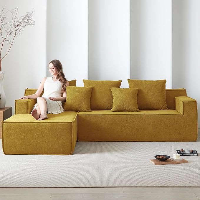 101" Orange Couch for Living Room,Boneless Couch No Assembly Required,Comfy Couches with Oversized Chaise,Compressed Sofa for Any Room,Modern Sofa-Velvet