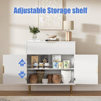 Coffee Bar Cabinet with 2 Doors & Drawer, Sideboard Buffet with Adjustable Shelves, Accent Liquor Cabinet with Storage, Console Table for Living Dining Room, White