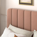 VECELO Full Size Bed Frame with Upholstered Headboard, Velvet Platform Bedframe Mattress Foundation, Strong Wood Slat Support, No Box Spring Needed,Tan Brown