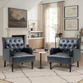 UIXE PU Leather Accent Chairs Set of 2, Modern Upholstered Armchair for Living Room, Comfy Arm Chair Single Sofa Reading Seat with Wooden Legs for Office Home Bedroom - Black