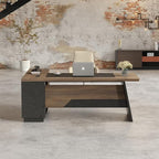 L Shape Executive Desk, Large Office Desk with Drawers & Shelves, 78.74 Inches Industrial Wooden Desk with Storage, Modern Computer Desk for Home Office, Black and Brown, Left Side