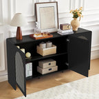 59" Sideboard Buffet Cabinet with Storage, Wood Arched TV Console Storage Cabinet with 3 Doors and Adjustable Shelf, Large Curved Accent Cabinet for Living Room Hallway Kitchen Dining Room, Black