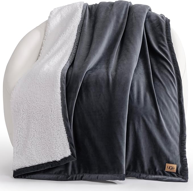 UGG Bliss Throw Blanket Plush Soft Fleece Fluffy Blankets for Bed or Couch Oversized Warm Reversible Machine Washable Medium Weight Home Decor Giftable Throw, 50-inch x 70-inch, Imperial Blue