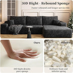 107.5" Cloud Modular Sectional Sofa with L-Shape Chaise, Modern Upholstered Couches for Living Room, Deep Seat Boneless Couch, No Assembly Required, Plush Corduroy Fabric (Black, Right Facing Chaise)