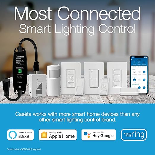 Lutron Caseta Original Smart Light Switch (Lutron Smart Hub Required), for Home, LED Lights, and Fans, 6 Amp, Single-Pole/3-Way, Neutral Required, PD-6ANS-LA, Almond, 3 Pack