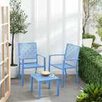 Best Choice Products 3-Piece Outdoor Bistro Set, Stackable Modern Steel Furniture for Porch, Garden w/ 2 Chairs, Table, Geometric Decor - Sky Blue