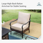 MFSTUDIO 4 Pieces Outdoor Patio Furniture Set, Metal Outdoor Conversation Sofa, Rattan Wicker Patio Sectional Sofa Set with 2 x Fixed Single Sofa, 2 x Ottoman, Beige