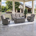 HUMMUH Patio Furniture 6 Pieces Outdoor Furniture Set Wicker Outdoor Sectional Sofa with Swivel Rocking Chairs,Patio Ottomans,Patio Coffee Table