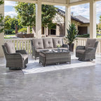 HUMMUH Patio Furniture 6 Pieces Outdoor Furniture Set Wicker Outdoor Sectional Sofa with Swivel Rocking Chairs,Patio Ottomans,Patio Coffee Table