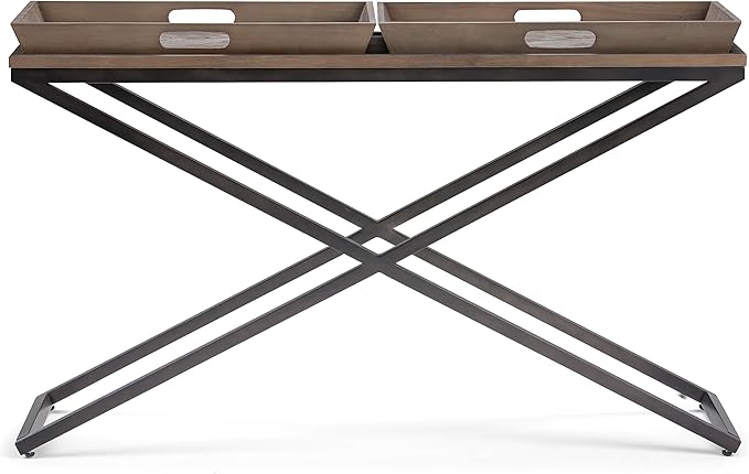 SIMPLIHOME Damien SOLID AGED ELM WOOD and Metal 50 inch Wide Modern Industrial Console Table in Distressed Natural Elm for the Living room Entryway and Bedroom