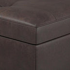 SIMPLIHOME Shay 48 inch Wide Mid Century Modern Rectangular Storage Ottoman in Distressed Chestnut Brown Vegan Faux Leather, Assembled, For the Living Room, Entryway and Family Room