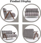 Mid Century Modern Accent Chair Loveseat Sofa with Solid Wood Frame, Boucle Upholstered Living Room Chairs with Thick Cushion, Comfy Tufted Arm Chair for Bedroom, Grey