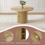 Round Dining Table Set for 6 with Two Storage, 47" Round Dining Table with 6 PU Leather Chairs, 7 Piece Kitchen Table Chairs Set of 6 with 1.7” Thick Wood Top, Roman Column Pedestal, Space-Saving