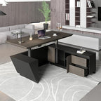 SAINTCY Adjustable Executive Desk - Luxury L Shaped Desk with Drawers, Large Table with File Cabinets, Executive Office Desks with LED Light Strip Home Office Desk for Professionals