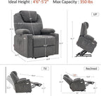 MCombo Small Power Lift Recliner Chair for Elderly, Petite Power Lift Chair with Heat and Massage for Seniors, Cup Holders, USB & Type C Ports, Fabric 7141 (Grey)