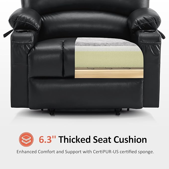 MCombo Oversized Power Lift Recliner Chair for Elderly, Lift Chair with Heat and Massage, Lift Recliner for Big and Tall, Cup Holders, USB &Type C Ports, Faux Leather R7092 (Black, Oversize)