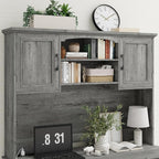 Vabches Farmhouse 47" Executive Desk with Hutch, 2 Drawers and LED Light, Computer Desk with Storage Cabinet and Charging Station,Workstation for Home Office and Study.Grey