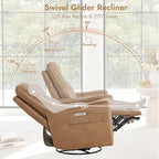 Watson & Whitely Power Swivel Rocker Recliner, Reclining Chair with Memory Foam for Living Room, Faux Leather RC011 (Camel)