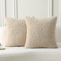 FUTEI Beige Throw Pillow Covers 26x26 Inch Set of 2,Furry Faux Fur Teddy Boucle Textured Cushion Covers,Soft Fluffy Decorative Euro Pillow Shams,Home Decor for Couch Bed Living Room Office Car