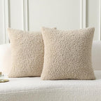 FUTEI Beige Throw Pillow Covers 26x26 Inch Set of 2,Furry Faux Fur Teddy Boucle Textured Cushion Covers,Soft Fluffy Decorative Euro Pillow Shams,Home Decor for Couch Bed Living Room Office Car