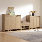 SICOTAS Shoe Storage Cabinet Set of 2, Large Tall Shoe Cabinet, Rattan Shoe Cabinet Storage for Entryway, Farmhouse Cabinet with Doors and Adjustable Shelves for Entryway Hallway, Light Oak