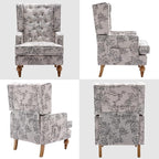 DUOMAY Tufted Accent Chair, Modern Linen Upholstered Wingback Side Arm Chair for Living Room Bedroom with Wood Legs, Comfy Reading Guest Chair for Office, Beige Flower Pattern