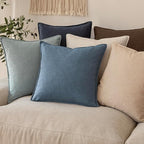 Foindtower Set of 2, Decorative Linen Soild Throw Pillow Covers Soft Accent Cushion Euro Case Boho Farmhouse Pillowcase for Chair Couch Sofa Bedroom Living Room Home Decor 20 x 20 Inch Misty Blue