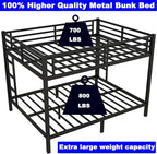 Upgraded Version Thicken Stronger Metal Heavy-Duty Queen Over Queen Bunk Bed, Bunkbed Frame for Adults with Ladders, Easy Assemble