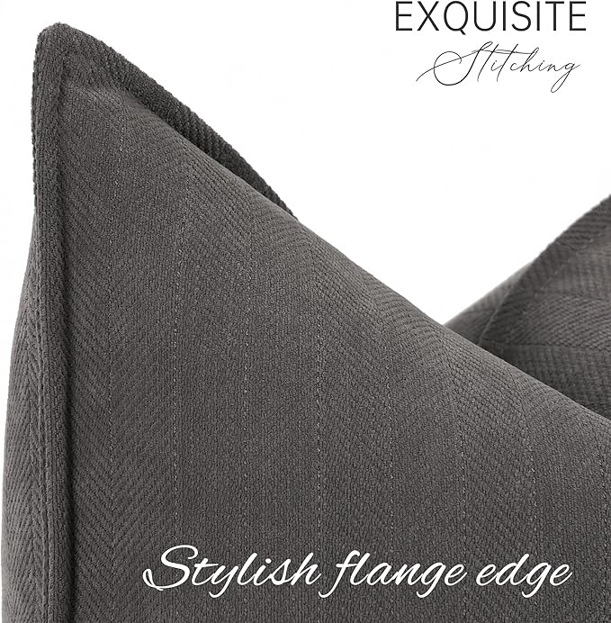 ZWJD Rustic Gray Pillow Covers 18x18 Set of 2 Chenille Throw Pillow Covers with Elegant Design Soft and Luxurious Decorative Throw Pillows for Couch, Bed, and Home Decor