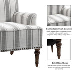 Accent Chair, Mid Century Modern Comfy Armchair for Living Room, Linen Fabric Single Sofa Lounge for Reading Bedroom Apartment Waiting Room with Wood Legs (Grey Stripe, Set of 2)