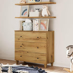 WAMPAT 3-Drawer Kids Dresser for Bedroom, Modern Small Chest of Drawers with Black Knobs, 35 Inch Wide Oak Brown Wood Children Dresser for Baby Room, Nursery, Living Room