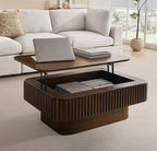 Lift Top Coffee Table for Living Room, Fluted Coffee Tables with Storage, Solid Wood Veneered Modern Accent Tea Center Table for Small Space Apartment (Walnut-38.6''D×26.8''H)