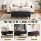 VECELO 44.5" Storage Ottoman Bench, Black Ottoman with Storage, Safety Hinge & Solid Wood Legs, Faux Leather Upholstered Ottoman with Seat for Living Room, Entryway, Holds up to 330 lb
