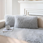 Neelvin Light Grey Faux Fur Cozy Fluffy Double-Sided Decorative Throw Pillow Covers 12x20 inch Set of 2,Velvet Pillowcase Cushion Case for Sofa Couch