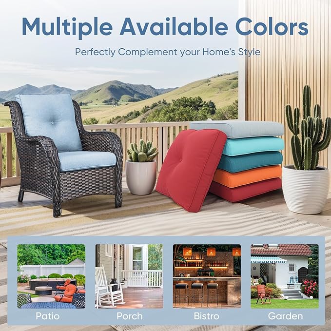 Patio Chair Cushions 5 Packs - Outside 22x24 High Back Water-Resistant Cushion with Zipper Cover for Outdoor Glider Rocking Chairs Loveseat 3-seat Couch Sofa – Baby Blue/Buckle